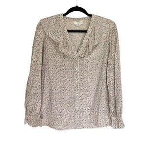 PORTS INTERNATIONAL Vintage Cotton Floral Print Button Front Blouse Ruffle 10